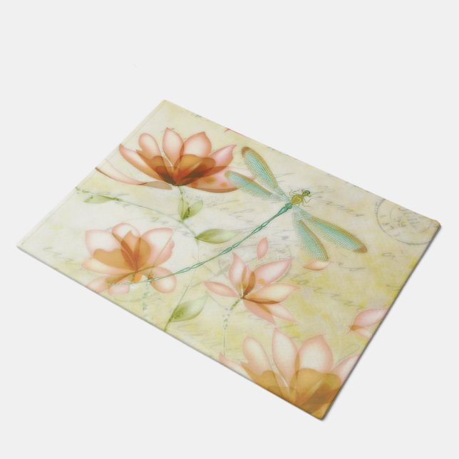 Blumen und Libelle Fußmatte (Schrägansicht)