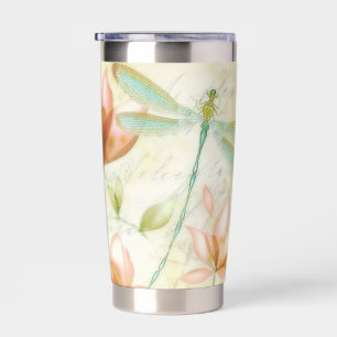 Blumen und Libelle personalisiert Thermobecher