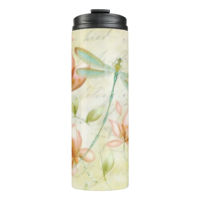 Blumen und Libelle Thermosbecher (Vorderseite)