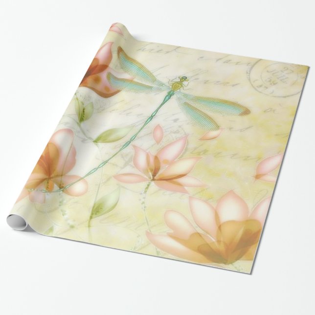 Blumen und Libellen Geschenkpapier (Ungerollt)