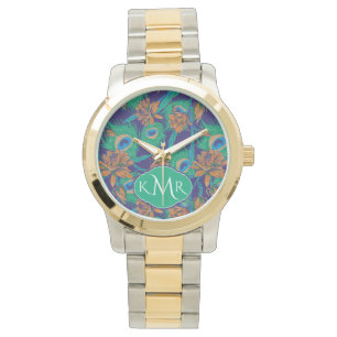 Blumen und Monogramm der Feder-  Armbanduhr