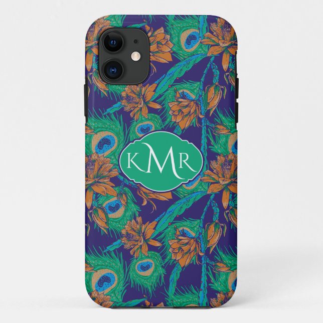 Blumen und Monogramm der Feder-| Case-Mate iPhone Hülle (Rückseite)