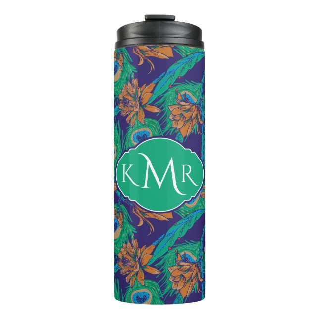 Blumen und Monogramm der Feder-| Thermosbecher (Vorderseite)