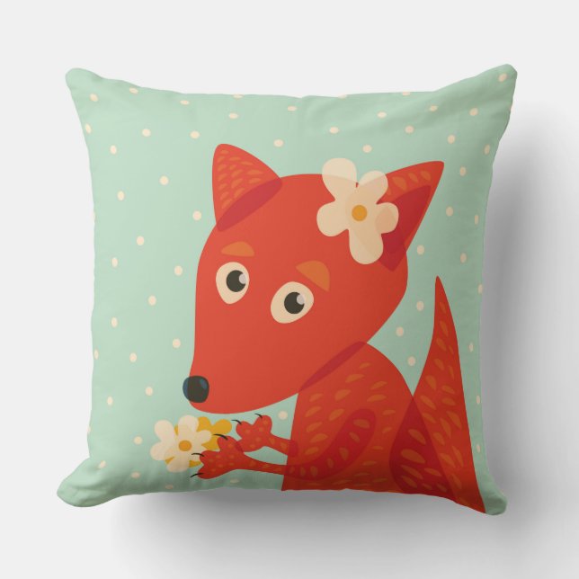 Blumen und niedliche Fox-Kinder Kissen (Vorderseite)