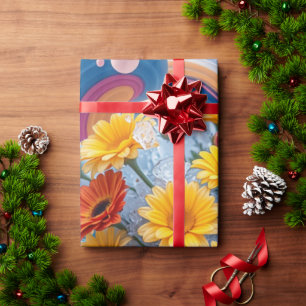 Blumen und Ozeanwellen Geschenkpapier