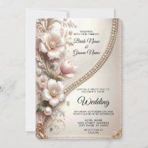 Blumen- und Perlenverzierungen Hochzeitseinladung