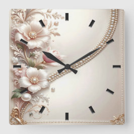 Blumen- und Perlenverzierungen Wanduhr