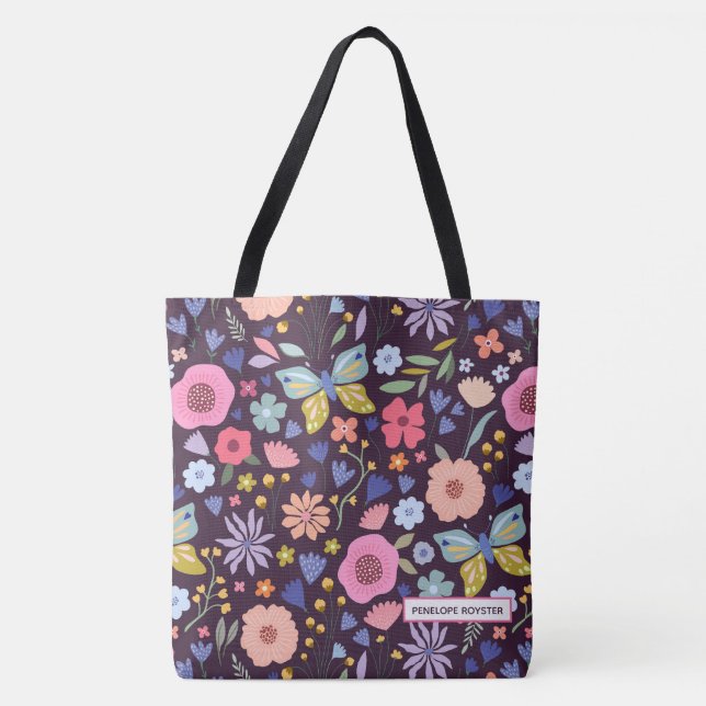 Blumen- und Pflaumen-Name-Tragetasche Tasche (Vorderseite)