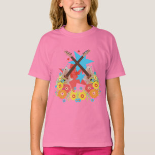 Blumen und rosa Gitarren T-Shirt