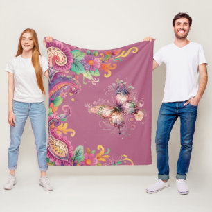 Blumen- und Schmetterling-Paisley Fleecedecke