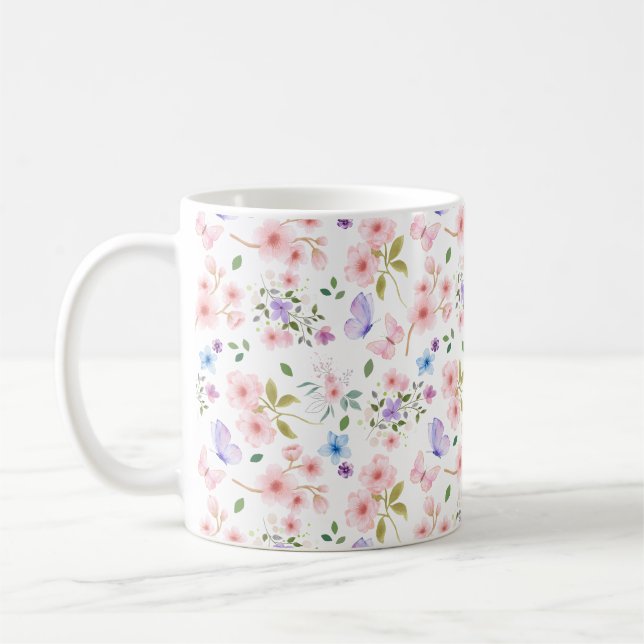 Blumen und Schmetterlinge Kaffeetasse (Links)