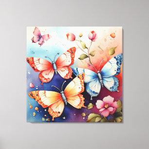 Blumen- und Schmetterlings-Fine-Art-Druck Chic  Leinwanddruck