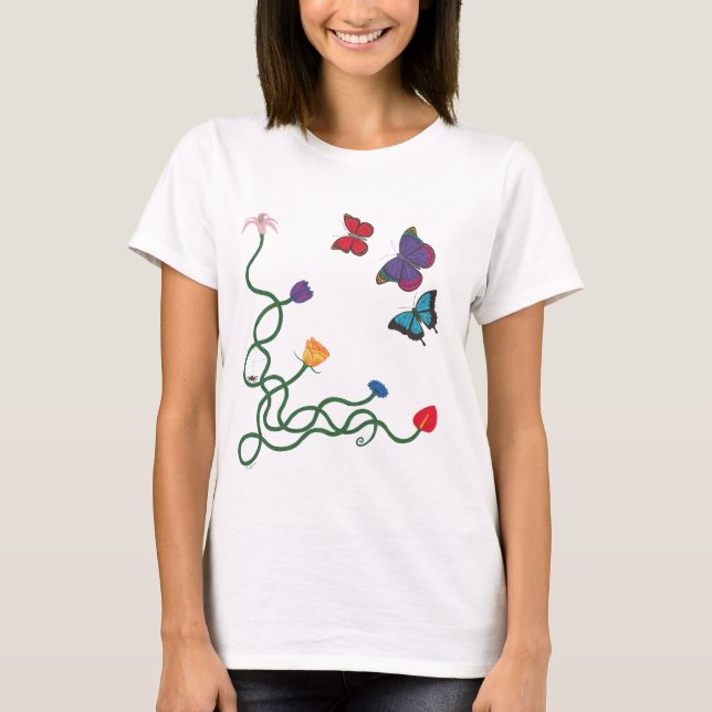 Blumen-und Schmetterlings-Front T-Shirt (Vorderseite)