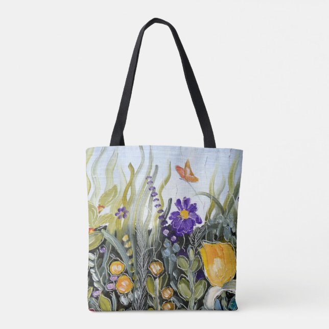Blumen und Schmetterlingsentwurfs-Taschentasche Tasche (Rückseite)