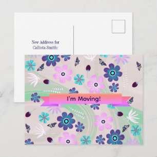 Blumen- und Schmetterlingswirbel Adressänderung Postkarte