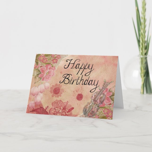 Blumen und Violine: Alles- Gute zum Karte (Vorderseite)