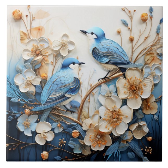 Blumen und Vögel Fliese (Vorderseite)