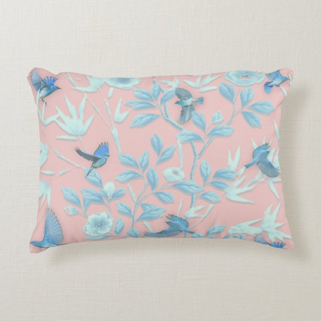 Blumen und Vögel , Hintergrundfarbe der Rose Dekokissen (Vorderseite)