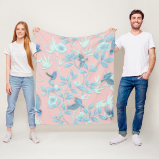 Blumen und Vögel , Hintergrundfarbe der Rose Fleecedecke