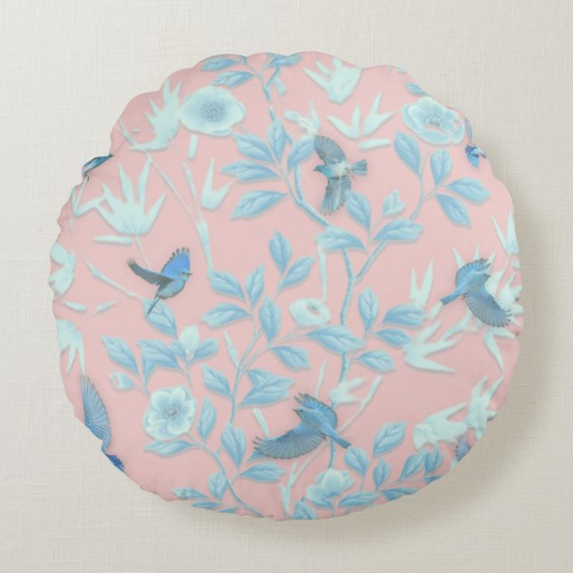 Blumen und Vögel , Hintergrundfarbe der Rose Rundes Kissen (Vorderseite)