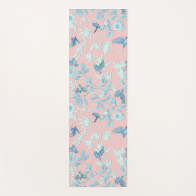 Blumen und Vögel , Hintergrundfarbe der Rose Yogamatte (Vorderseite)