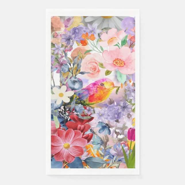Blumen und Vogel Serviette (Vorderseite)