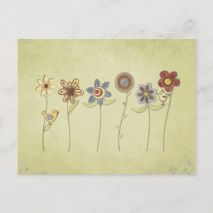 Blumen- und Vogeldarstellungen süß Postkarte