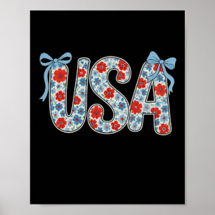 Blumen Usa Coquette Schleife Patriotisch 4. Juli F Poster