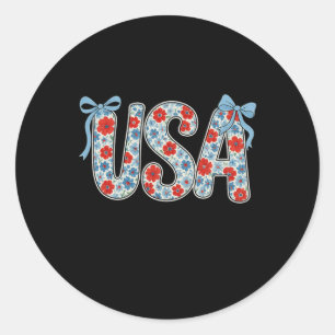 Blumen USA Coquette Schleife Patriotisch 4. Juli F Runder Aufkleber