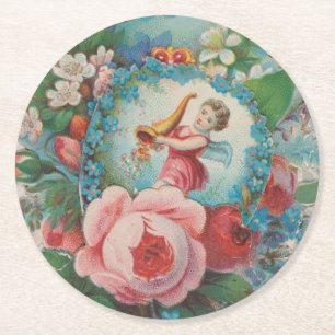 Blumen Valentinskarte aus der viktorianischen Ära, Runder Pappuntersetzer