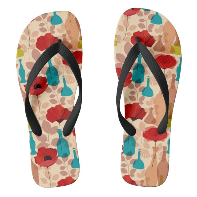 Blumen-, Vasen- und Flaschenmuster Flip Flops (Fußbett)