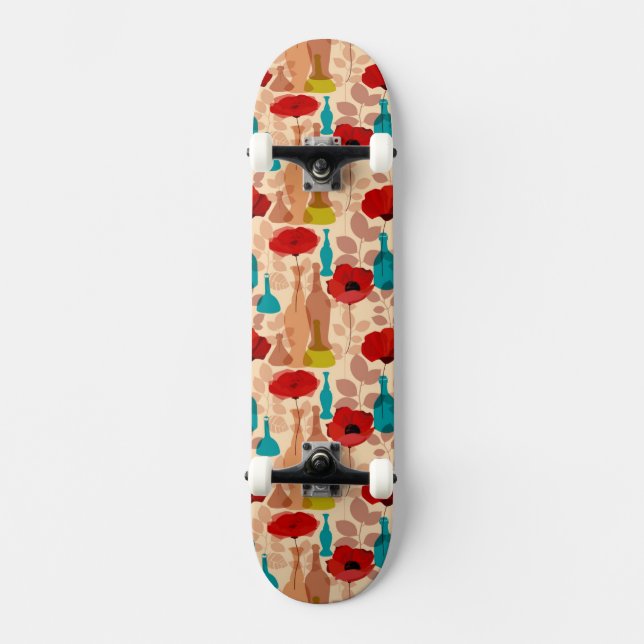 Blumen-, Vasen- und Flaschenmuster Skateboard (Vorderseite)