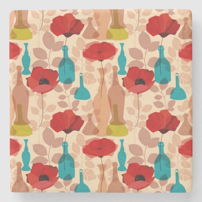 Blumen-, Vasen- und Flaschenmuster Steinuntersetzer (Vorderseite)