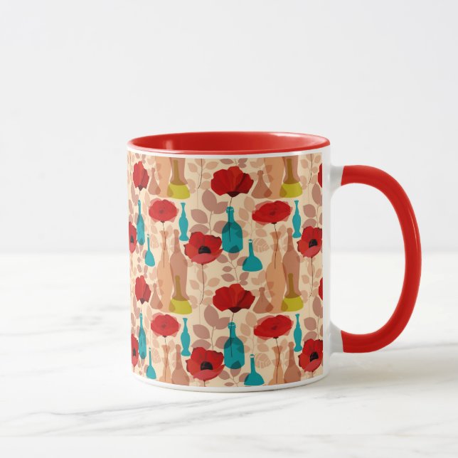 Blumen-, Vasen- und Flaschenmuster Tasse (Rechts)