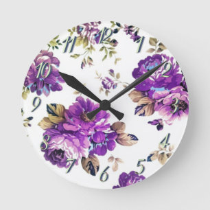 Blumen-Violett-Muster Runde Wanduhr