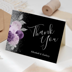 Blumen Violett Silber Schwarz Hochzeit Danke Karte