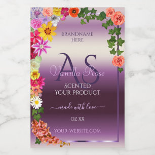 Blumen Violette Produktverpackungslabels Initialen Lebensmitteletikett