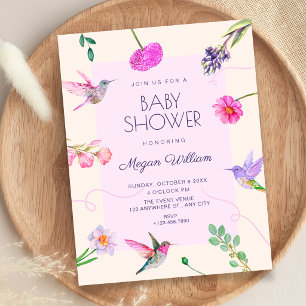 Blumen-Vögel-Baby-Party Einladung