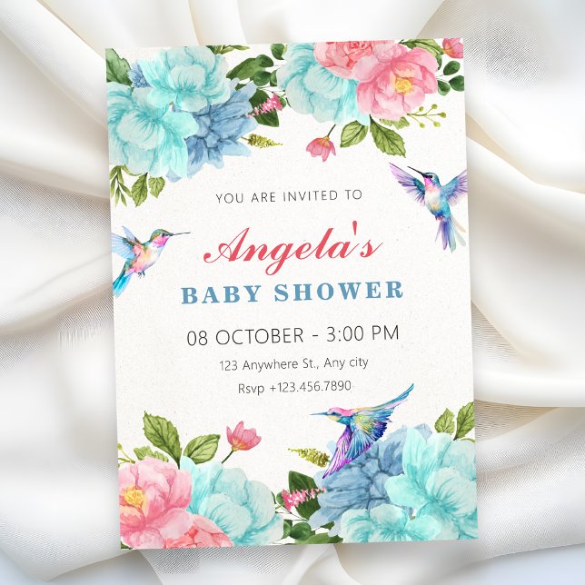 Blumen Vogel Baby Shower Einladung (Von Creator hochgeladen)