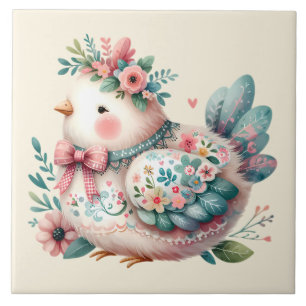 Blumen-Vogel mit pastellfarbenem Boho-Charme Fliese
