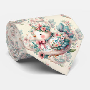 Blumen-Vogel mit pastellfarbenem Boho-Charme Krawatte