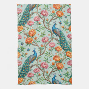 Blumen-Vogel-Muster auf Minz-Hintergrund (10) Geschirrtuch