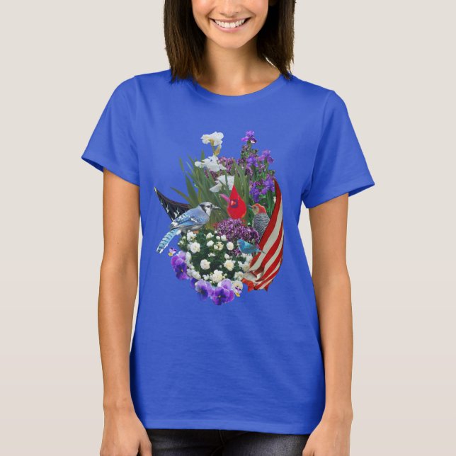 Blumen, Vögel und Flagge 2r T - Shirt (Vorderseite)