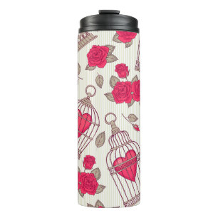 Blumen-Vogelkäfige-Rosen-Muster Thermosbecher