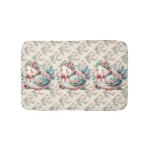 Blumen-Volk-Vogel mit pastellfarbenem Boho-Charme Badematte