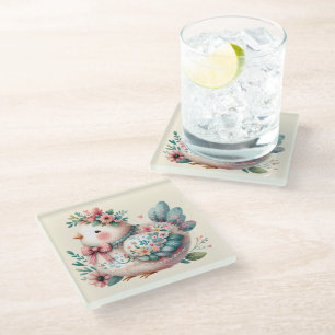 Blumen-Volk-Vogel mit pastellfarbenem Boho-Charme Glasuntersetzer