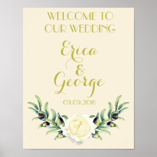 Blumen-Vorlage Rosé Willkommens-Hochzeitsschild Dr Poster