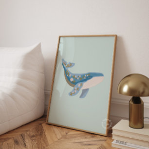 Blumen-Wal-Kinderzimmer-Druck Küsten-Ozean-Baby Poster