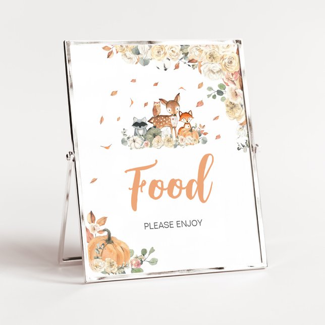 Blumen-Waldtiere-Essensschild Poster (Floral Woodland Animals Baby Shower Food Sign)