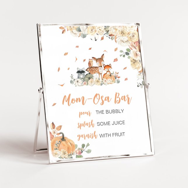Blumen-Waldtiere-Mama-Osa-Bar-Schild Poster (Floral Woodland Animals Baby Shower Mom Osa Bar Sign)